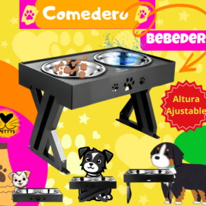 Comedero Bebedero Ajustable Para Mascota